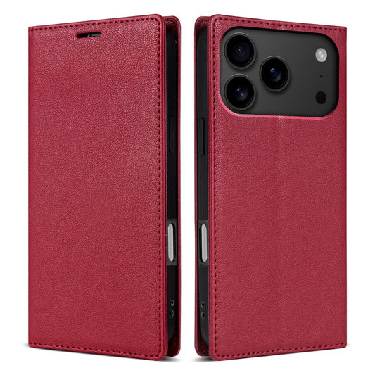 For iPhone 17 Pro Max Wallet Case Magnetic Closure PU Leather Phone Cover - Red