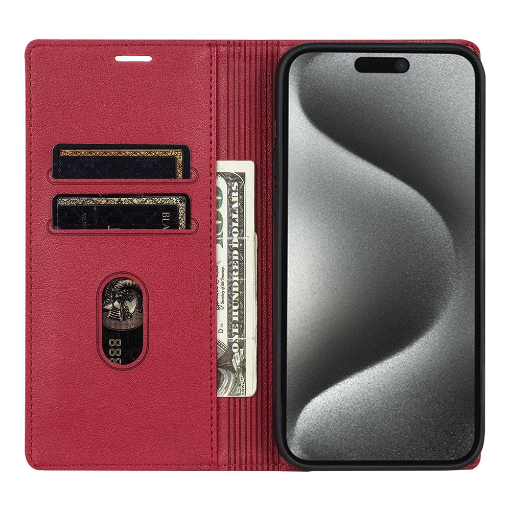 For iPhone 17 Pro Max Wallet Case Magnetic Closure PU Leather Phone Cover - Red
