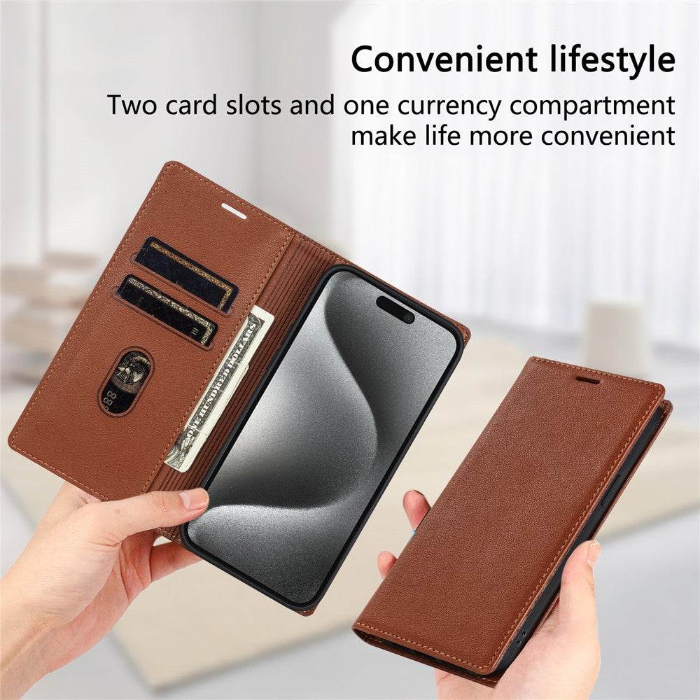 For iPhone 17 Pro Max Wallet Case Magnetic Closure PU Leather Phone Cover - Brown