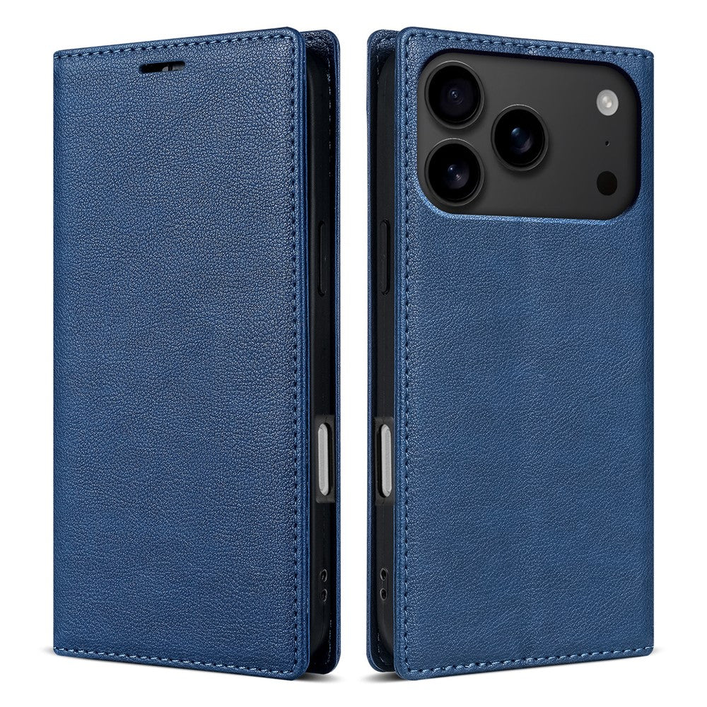 For iPhone 17 Pro Max Wallet Case Magnetic Closure PU Leather Phone Cover - Blue
