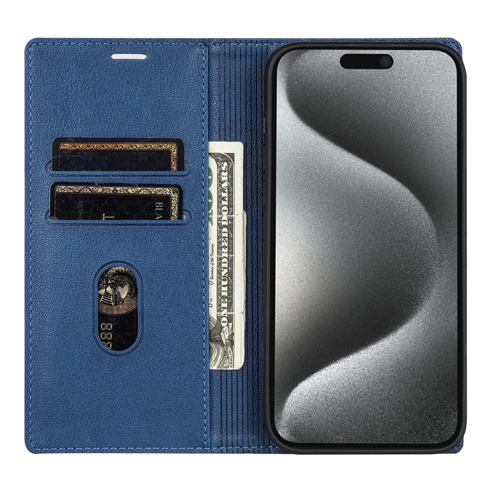 For iPhone 17 Pro Max Wallet Case Magnetic Closure PU Leather Phone Cover - Blue