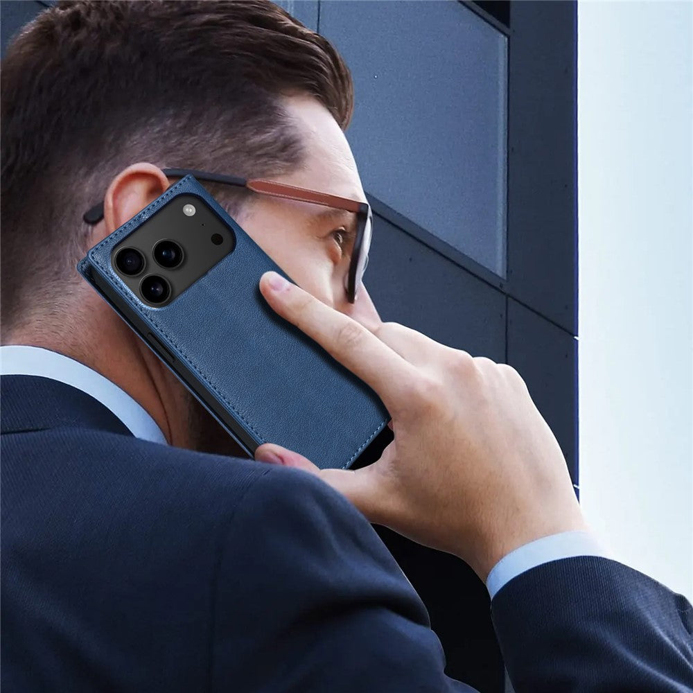 For iPhone 17 Pro Max Wallet Case Magnetic Closure PU Leather Phone Cover - Blue