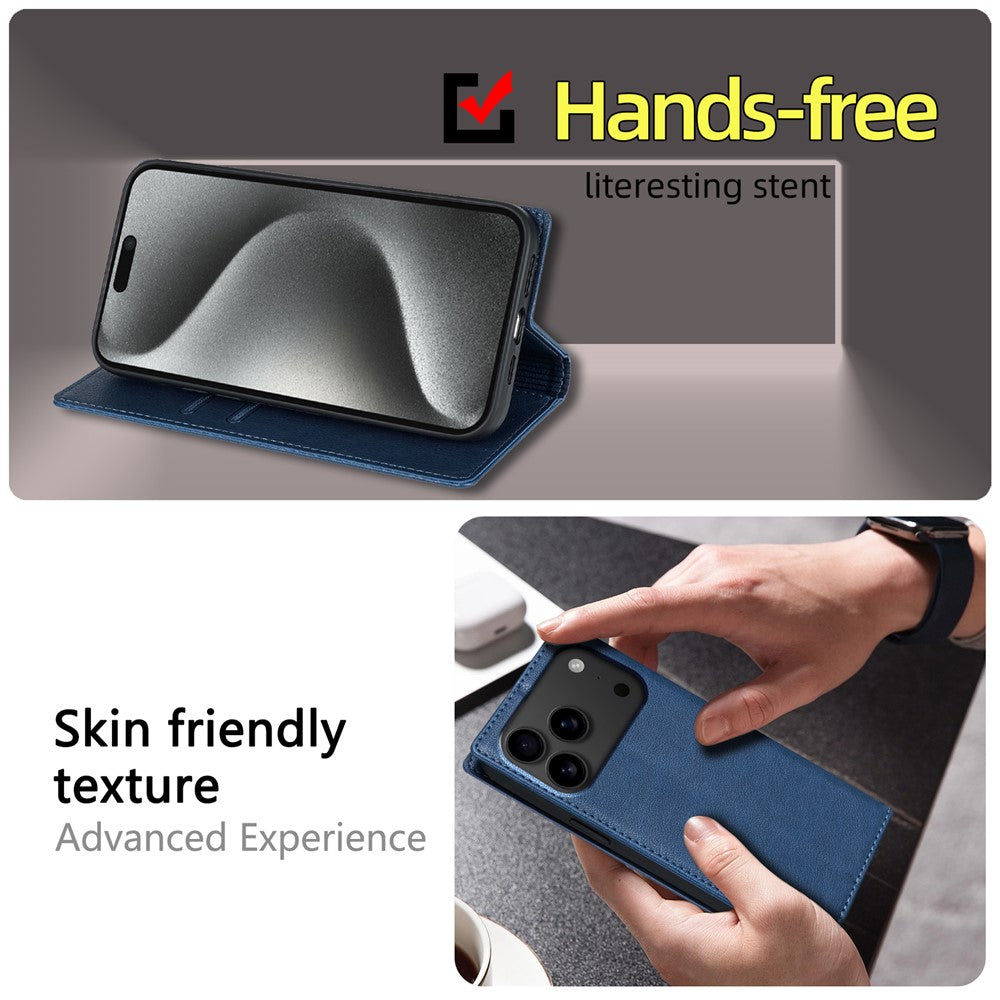 For iPhone 17 Pro Max Wallet Case Magnetic Closure PU Leather Phone Cover - Blue