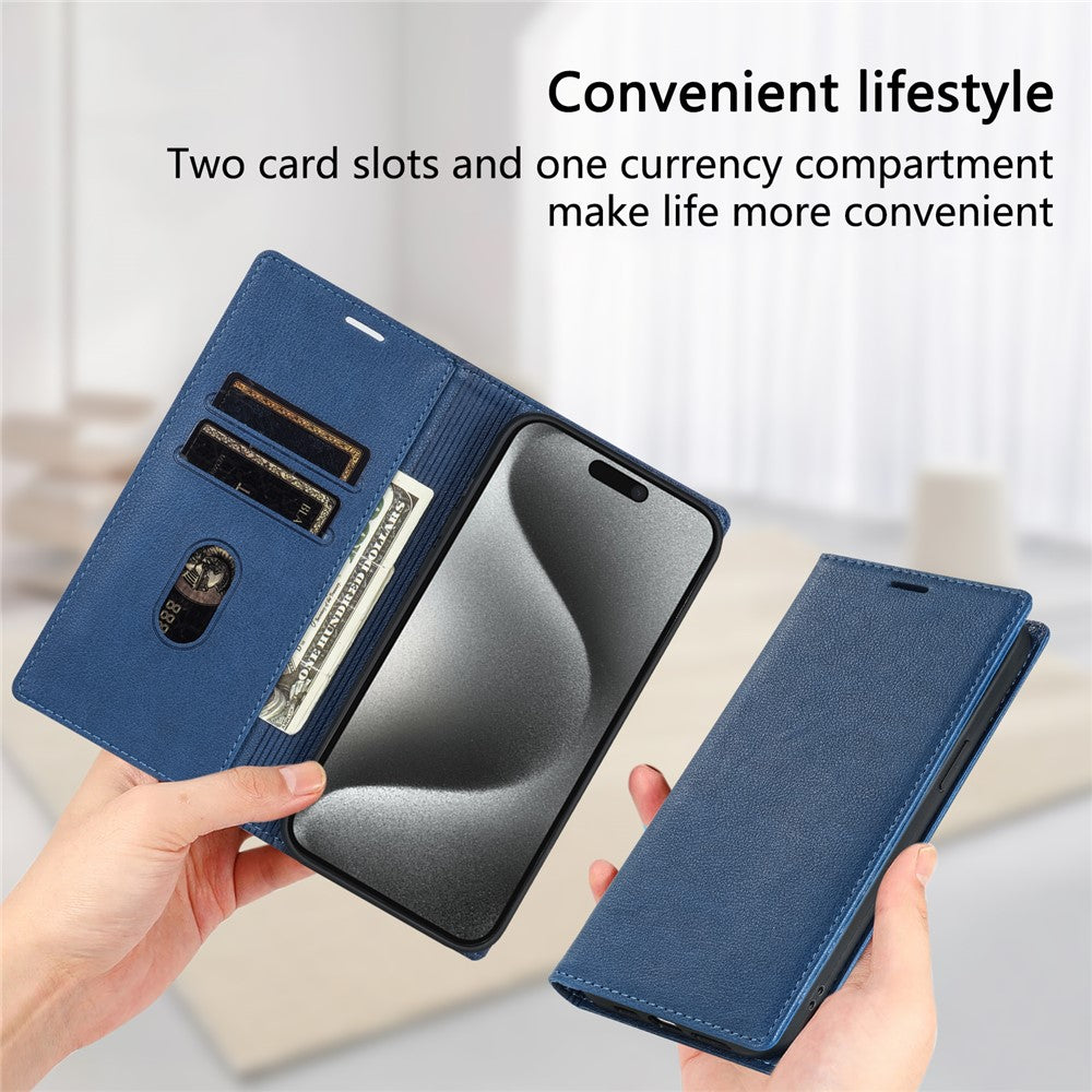 For iPhone 17 Pro Max Wallet Case Magnetic Closure PU Leather Phone Cover - Blue