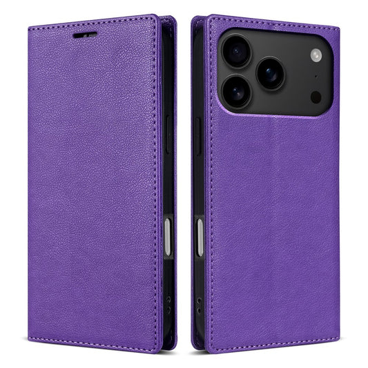 For iPhone 17 Pro Max Wallet Case Magnetic Closure PU Leather Phone Cover - Purple