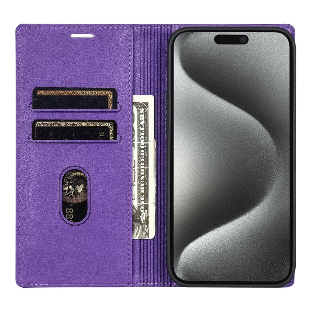 For iPhone 17 Pro Max Wallet Case Magnetic Closure PU Leather Phone Cover - Purple