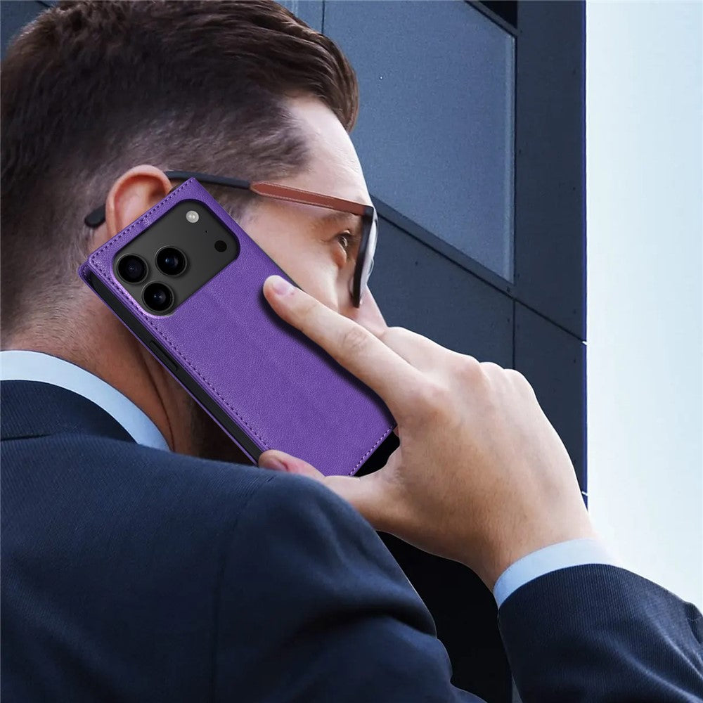 For iPhone 17 Pro Max Wallet Case Magnetic Closure PU Leather Phone Cover - Purple