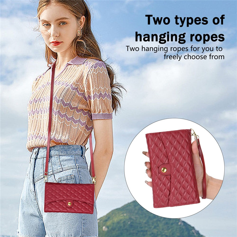 BKS-002 For iPhone 17 Pro Max Wallet Case PU Leather Stand Phone Cover with Shoulder Strap - Red