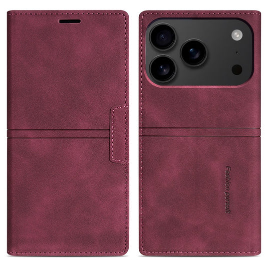 For iPhone 17 Pro Max Wallet Case Magnetic Closing Leather Phone Cover - Wine Red