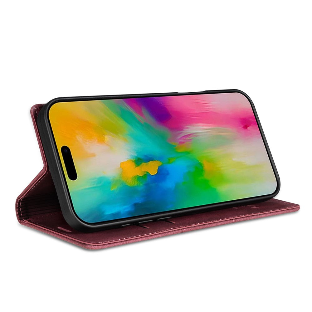 For iPhone 17 Pro Max Wallet Case Magnetic Closing Leather Phone Cover - Wine Red