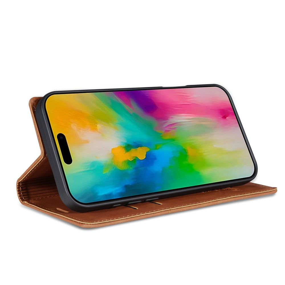 For iPhone 17 Pro Max Wallet Case Magnetic Closing Leather Phone Cover - Brown