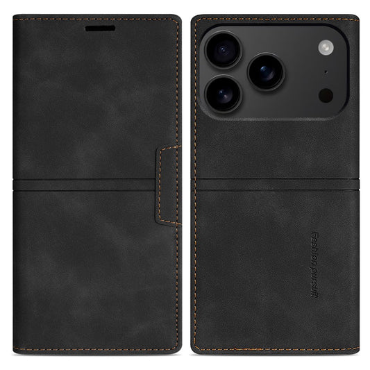 For iPhone 17 Pro Max Wallet Case Magnetic Closing Leather Phone Cover - Black