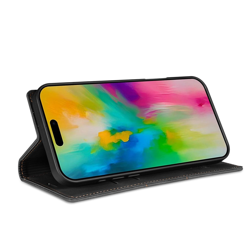 For iPhone 17 Pro Max Wallet Case Magnetic Closing Leather Phone Cover - Black