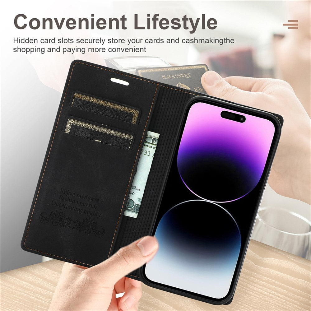 For iPhone 17 Pro Max Wallet Case Magnetic Closing Leather Phone Cover - Black