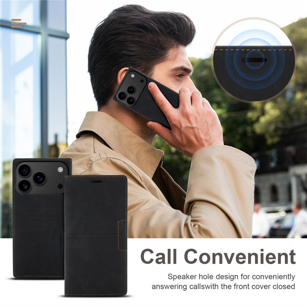 For iPhone 17 Pro Max Wallet Case Magnetic Closing Leather Phone Cover - Black