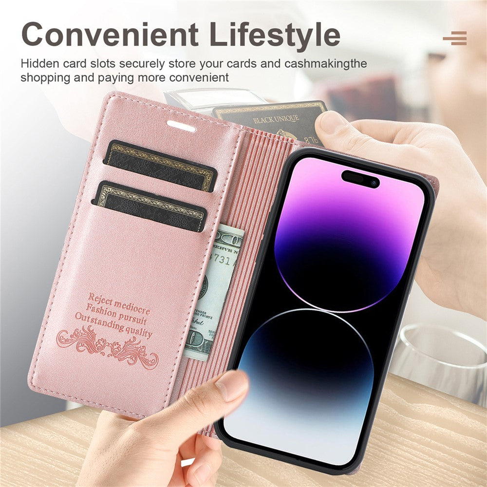 For iPhone 17 Pro Max Wallet Case Magnetic Closing Leather Phone Cover - Rose Gold