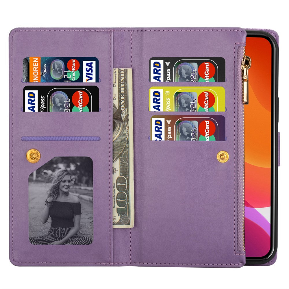 For iPhone 17 Pro Max Case Starry Sky Carving Leather Wallet Phone Cover with Wrist Strap - Purple