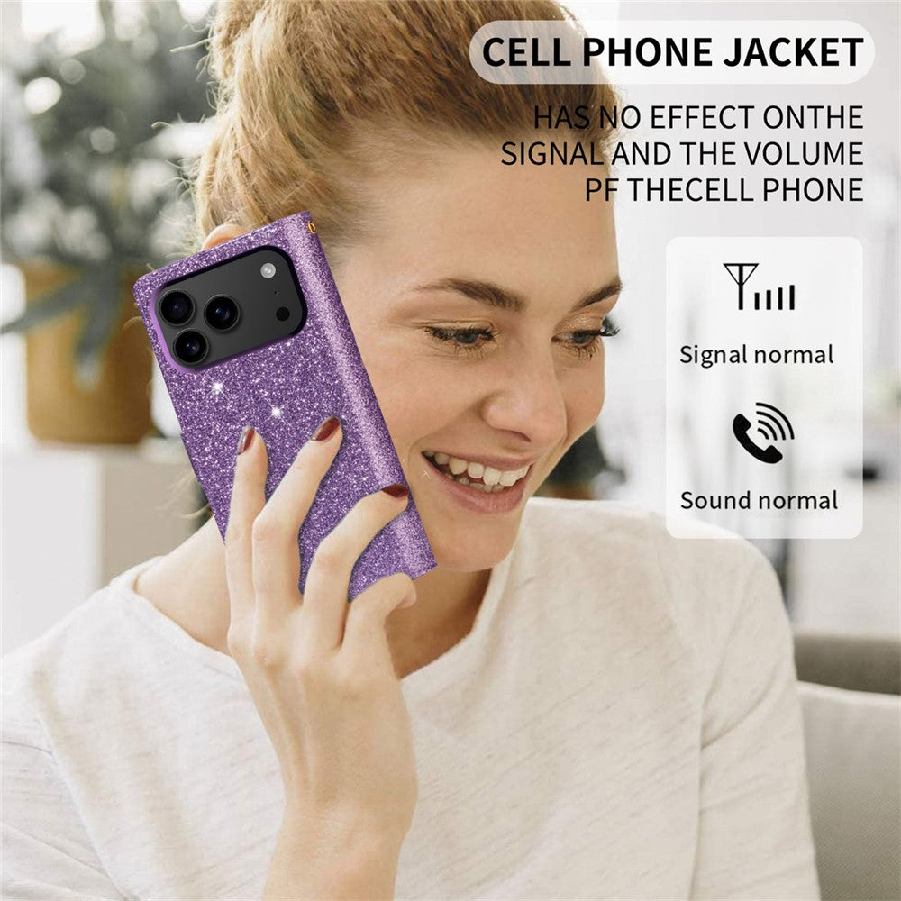 For iPhone 17 Pro Max Case Starry Sky Carving Leather Wallet Phone Cover with Wrist Strap - Purple