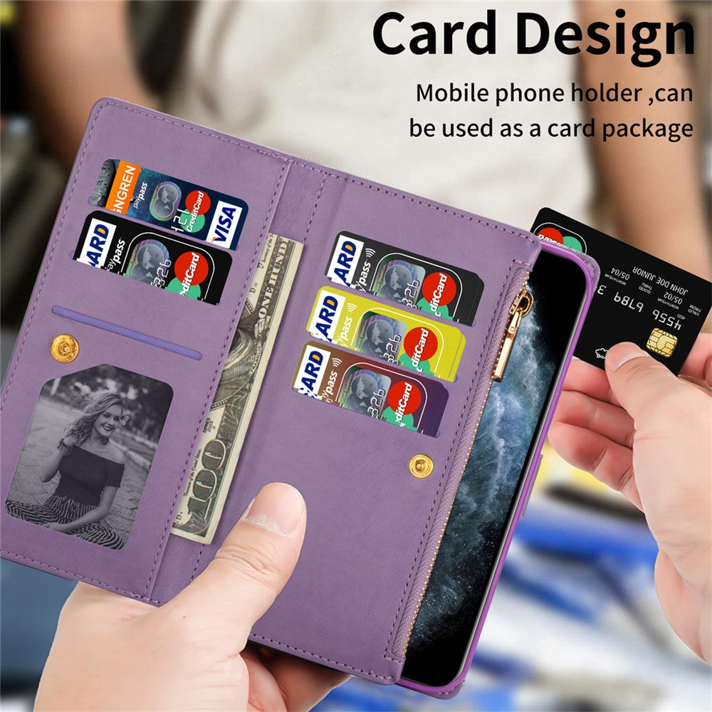 For iPhone 17 Pro Max Case Starry Sky Carving Leather Wallet Phone Cover with Wrist Strap - Purple