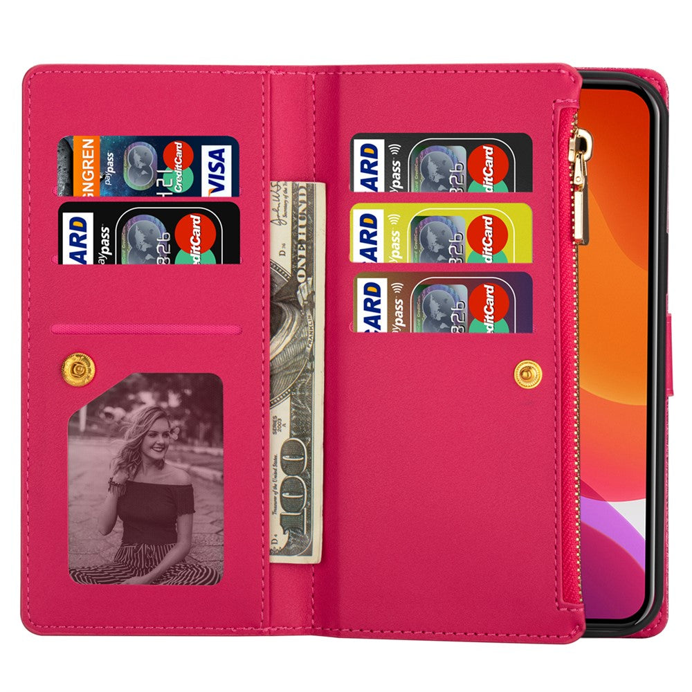 For iPhone 17 Pro Max Case Starry Sky Carving Leather Wallet Phone Cover with Wrist Strap - Rose