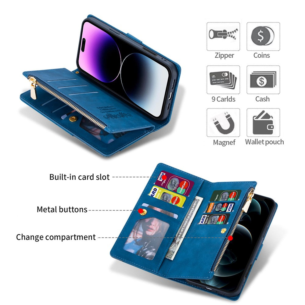 For iPhone 17 Pro Max Wallet Case Color Splicing Leather Phone Cover with Stand - Blue