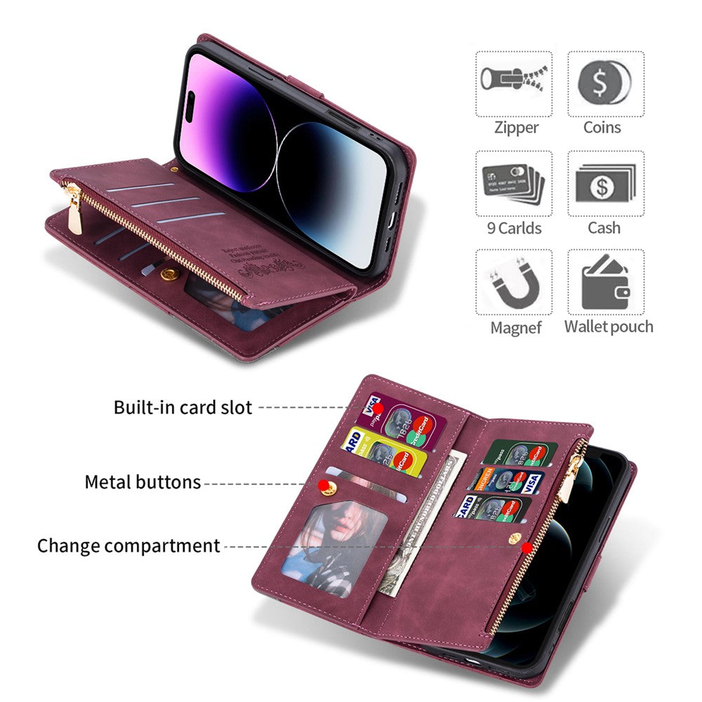 For iPhone 17 Pro Max Wallet Case Color Splicing Leather Phone Cover with Stand - Red