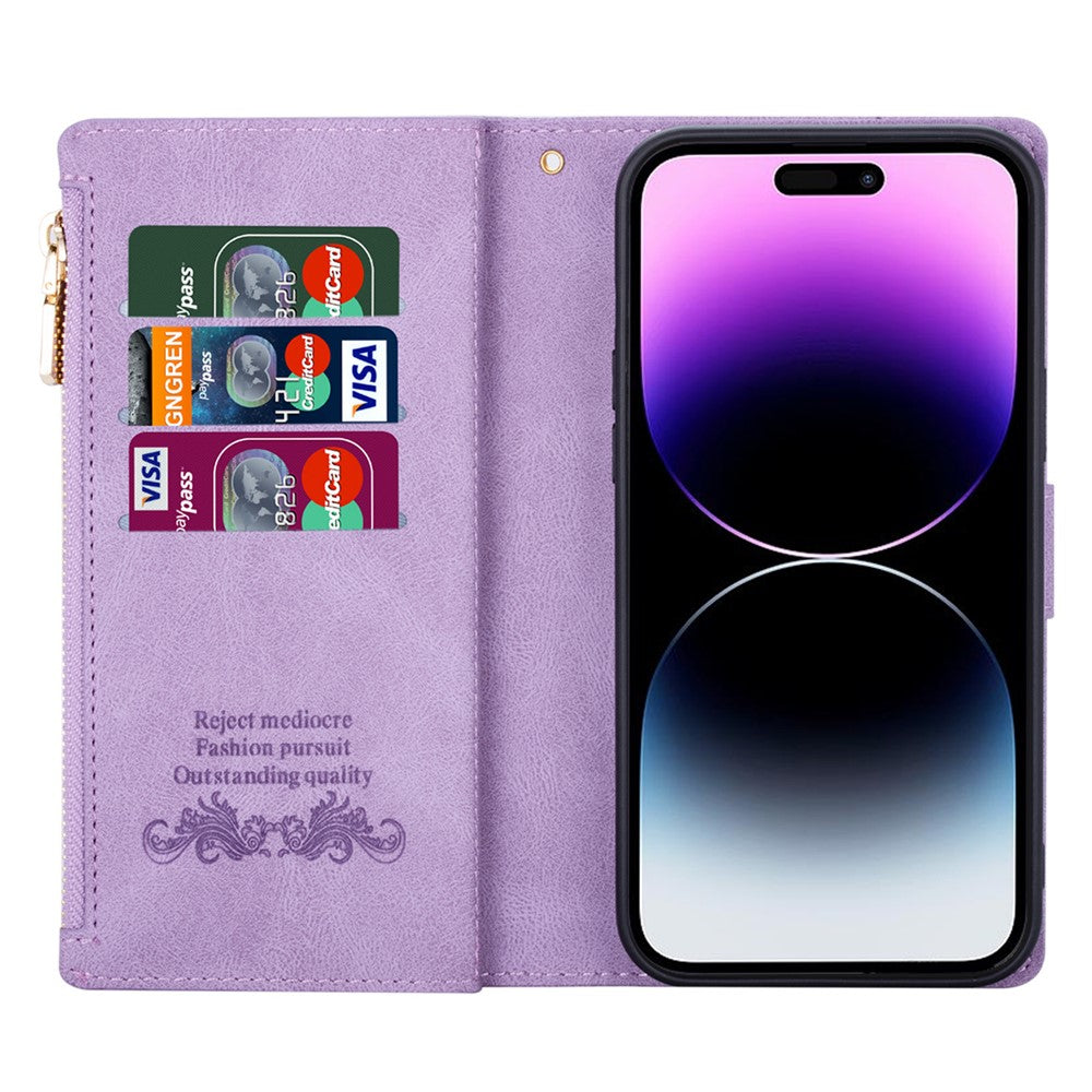 For iPhone 17 Pro Max Wallet Case Color Splicing Leather Phone Cover with Stand - Purple