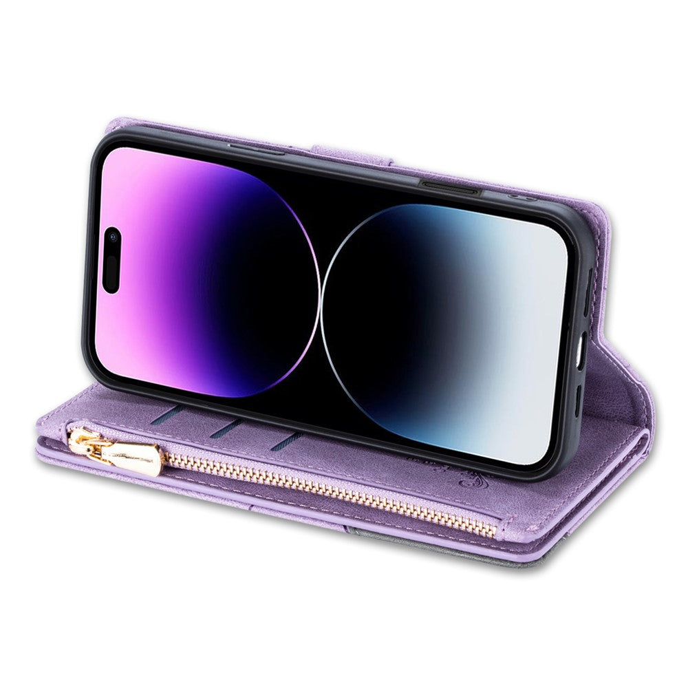 For iPhone 17 Pro Max Wallet Case Color Splicing Leather Phone Cover with Stand - Purple