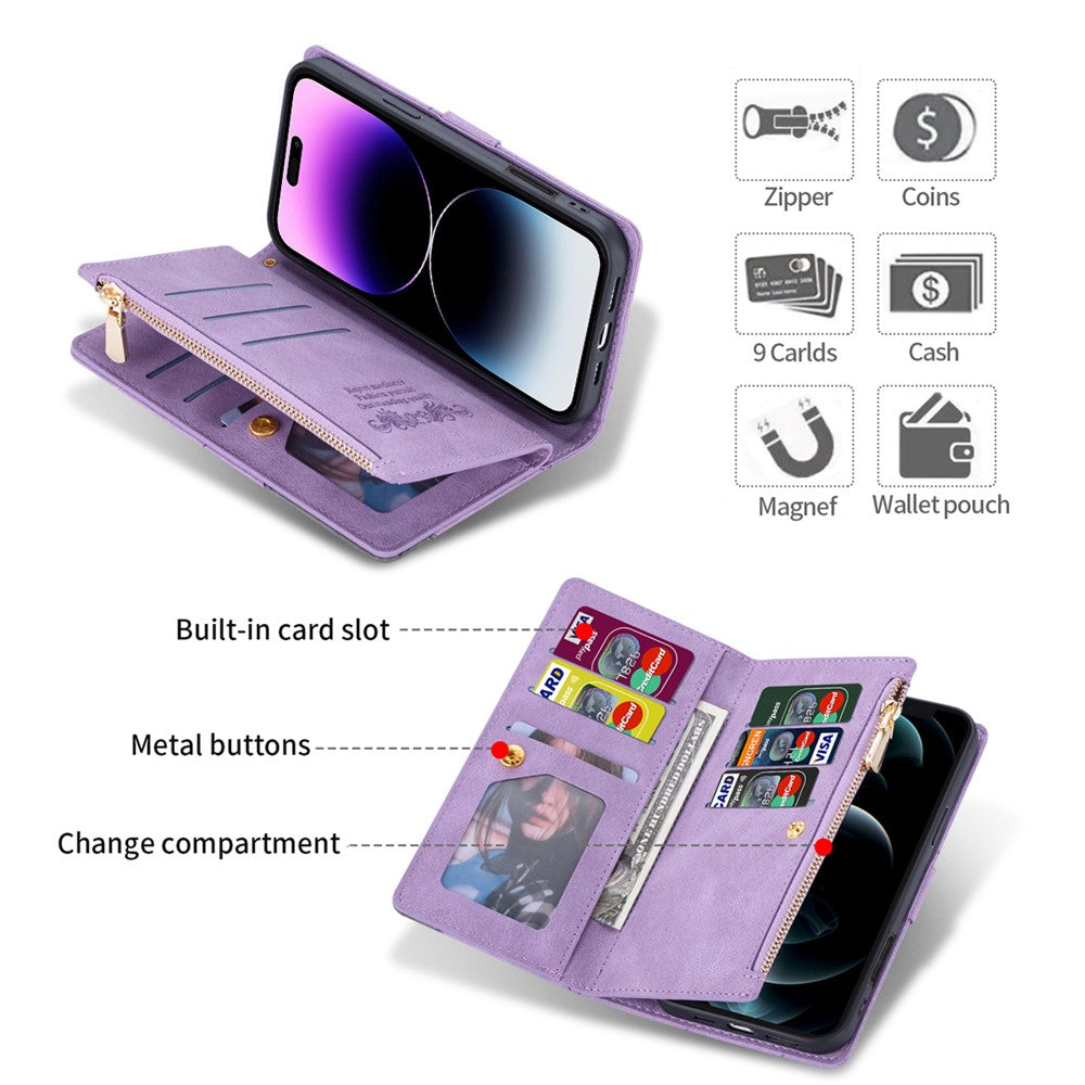 For iPhone 17 Pro Max Wallet Case Color Splicing Leather Phone Cover with Stand - Purple