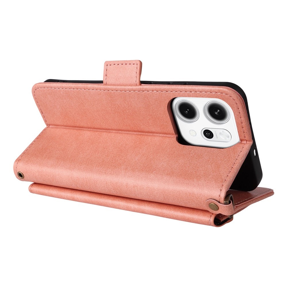 For Oppo Reno14 Pro 5G (Global) Leather Case Magnetic Closure Wallet Stand Phone Cover with Crossbody Strap - Pink