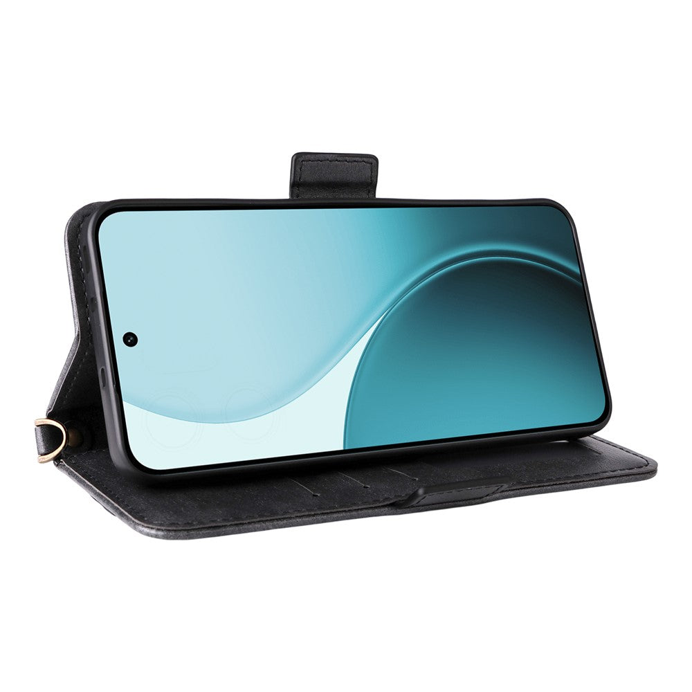 For Oppo Reno14 Pro 5G (Global) Leather Case Magnetic Closure Wallet Stand Phone Cover with Crossbody Strap - Black