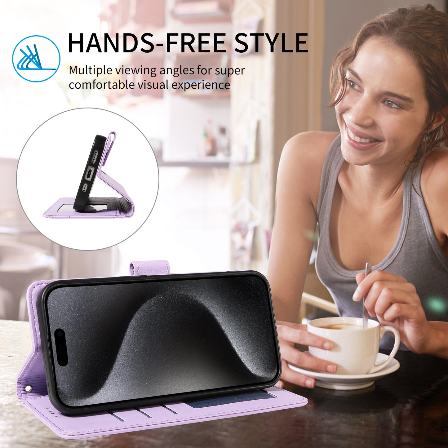 For iPhone 17 Pro Max Case RFID Blocking Imprinted Dog Pattern PU Leather Phone Cover with Wrist Strap - Purple