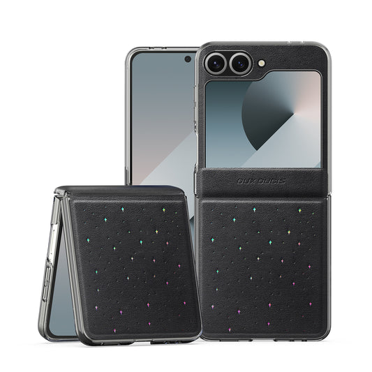 For Samsung Galaxy Z Flip6 5G / Galaxy Z Flip7 FE 5G Case DUX DUCIS STEX Series Star Pattern PU Leather + PC Phone Cover - Black
