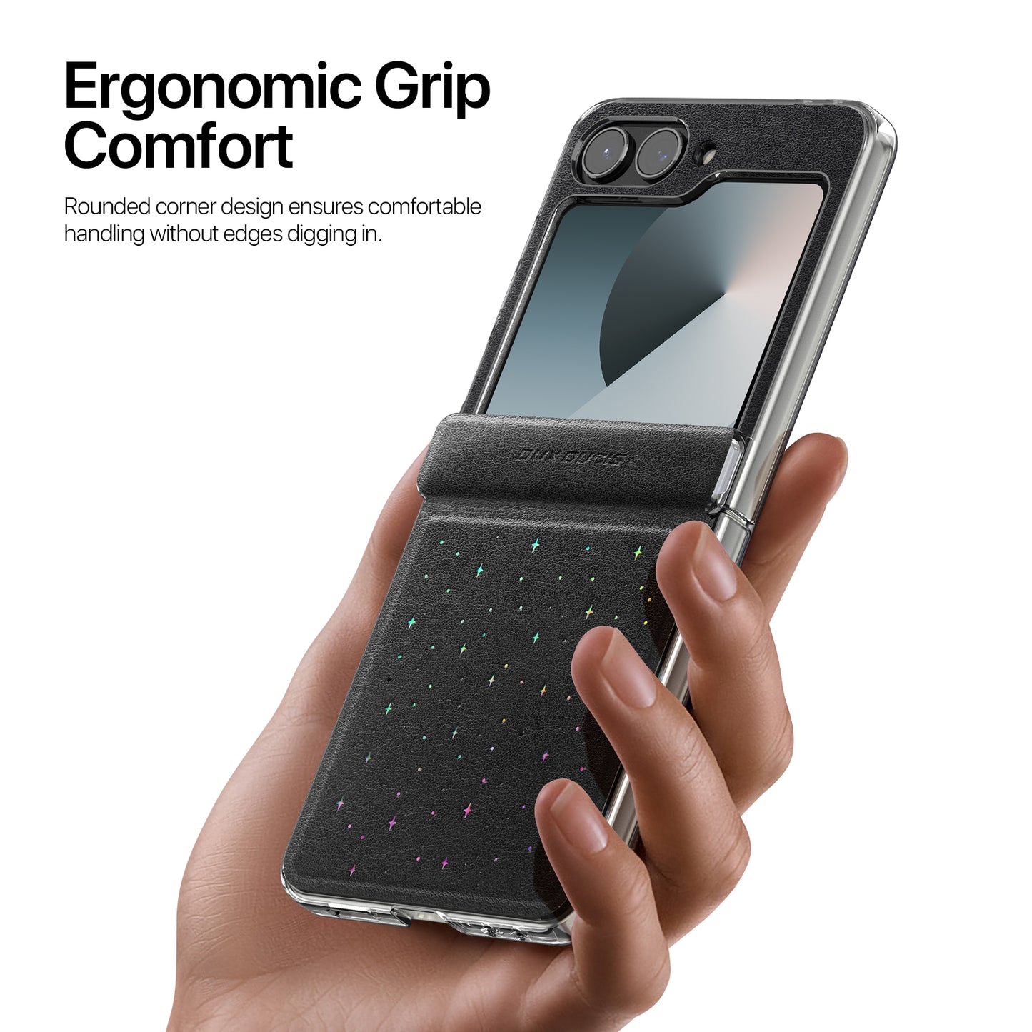 For Samsung Galaxy Z Flip6 5G / Galaxy Z Flip7 FE 5G Case DUX DUCIS STEX Series Star Pattern PU Leather + PC Phone Cover - Black