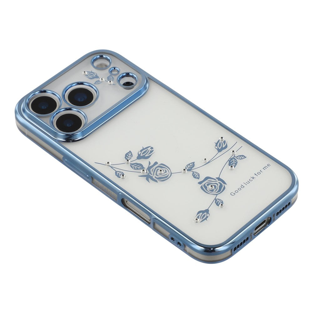 KADEM For iPhone 17 Pro Max Case Flower Rhinestone Decor TPU Phone Cover - Blue