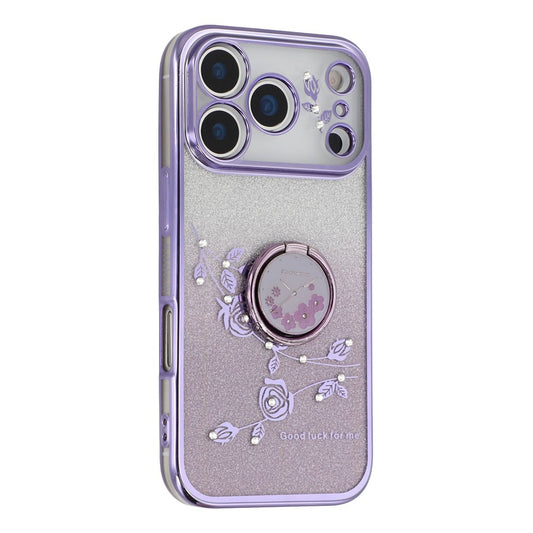 KADEM For iPhone 17 Pro Max Case Ring Kickstand TPU Flowers Phone Cover Gradient Glitter - Purple