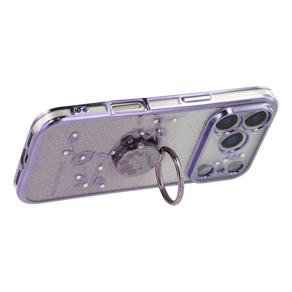 KADEM For iPhone 17 Pro Max Case Ring Kickstand TPU Flowers Phone Cover Gradient Glitter - Purple