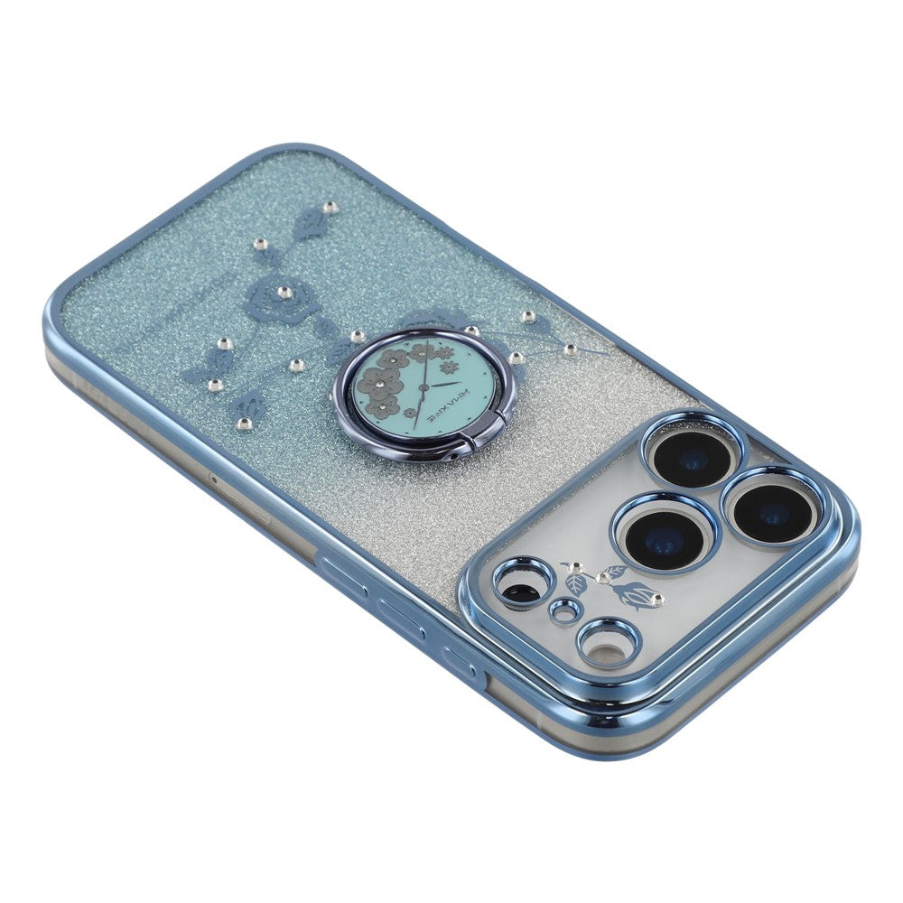 KADEM For iPhone 17 Pro Max Case Ring Kickstand TPU Flowers Phone Cover Gradient Glitter - Blue