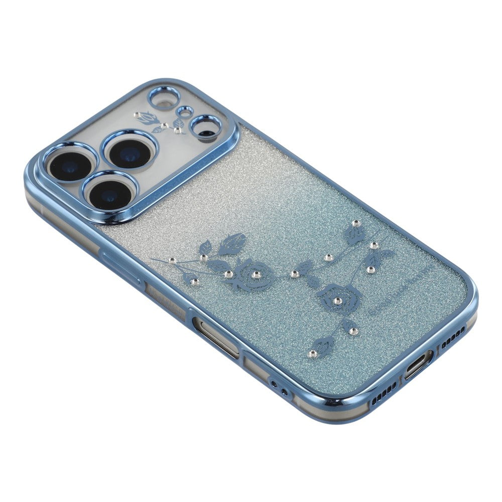 KADEM For iPhone 17 Pro Max Case Flower Pattern TPU Gradient Phone Cover with Lanyards - Blue