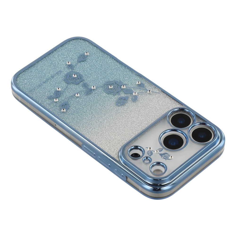 KADEM For iPhone 17 Pro Max Case Flower Pattern TPU Gradient Phone Cover with Lanyards - Blue