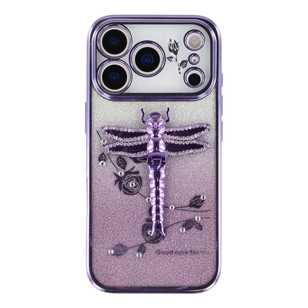 KADEM For iPhone 17 Pro Max Case Dragonfly Kickstand TPU Flowers Glitter Phone Cover - Purple