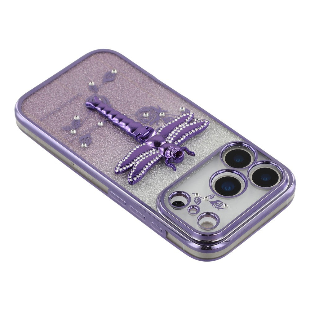 KADEM For iPhone 17 Pro Max Case Dragonfly Kickstand TPU Flowers Glitter Phone Cover - Purple