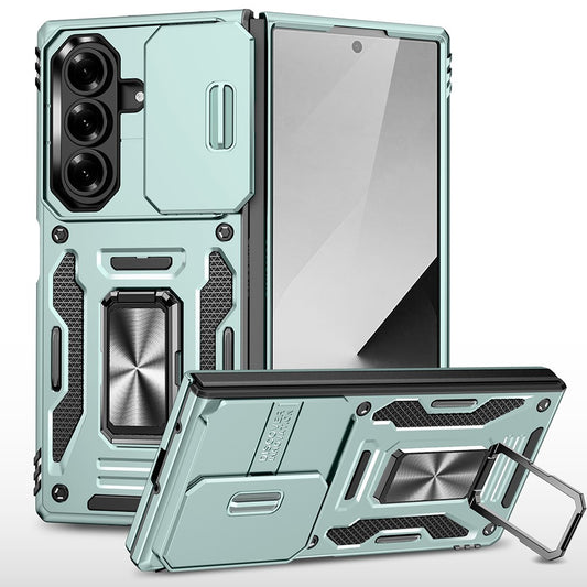 For Samsung Galaxy Z Fold7 5G Case Kickstand Slide Lens Lid PC + TPU Drop - Green