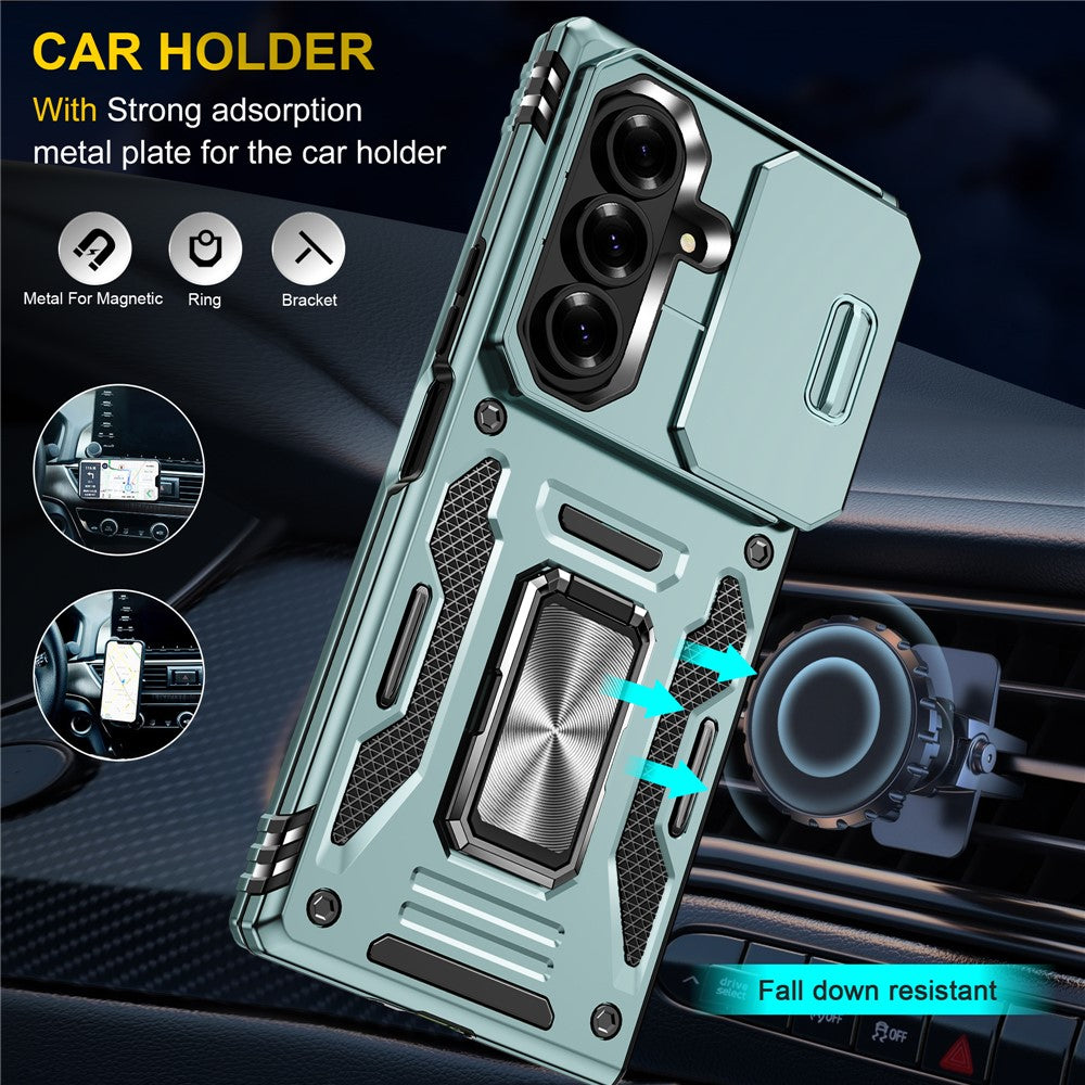 For Samsung Galaxy Z Fold7 5G Case Kickstand Slide Lens Lid PC + TPU Drop - Green