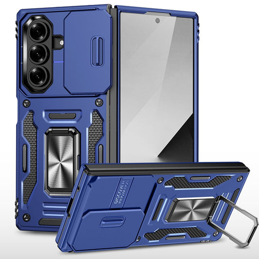 For Samsung Galaxy Z Fold7 5G Case Kickstand Slide Lens Lid PC + TPU Drop - Navy Blue