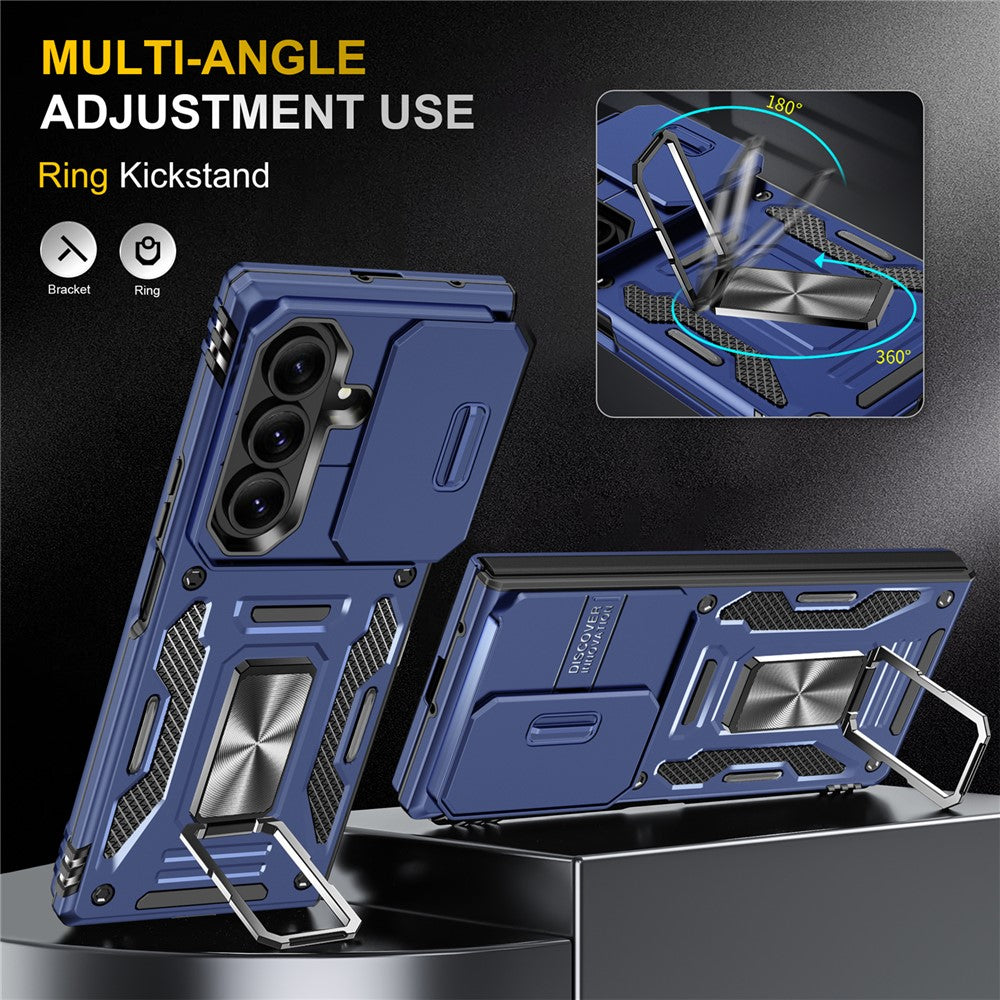 For Samsung Galaxy Z Fold7 5G Case Kickstand Slide Lens Lid PC + TPU Drop - Navy Blue