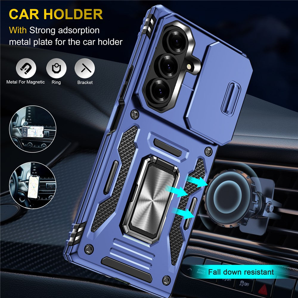 For Samsung Galaxy Z Fold7 5G Case Kickstand Slide Lens Lid PC + TPU Drop - Navy Blue