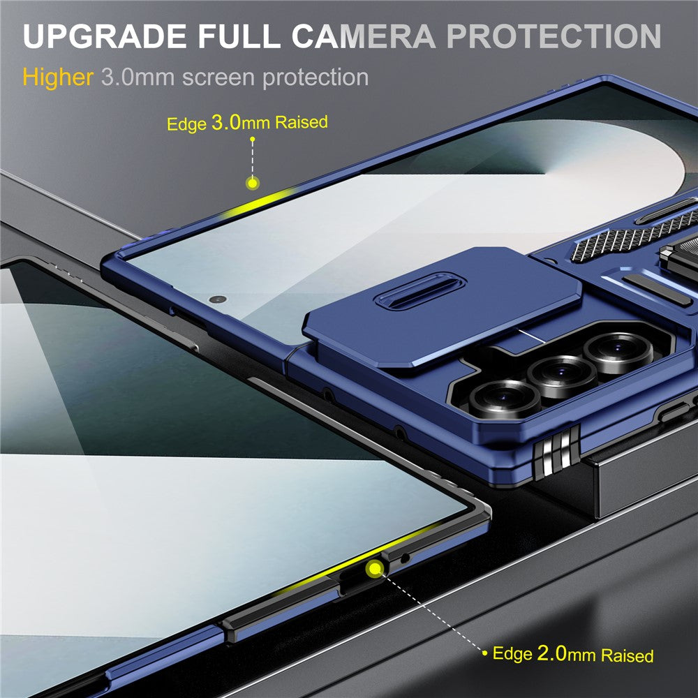 For Samsung Galaxy Z Fold7 5G Case Kickstand Slide Lens Lid PC + TPU Drop - Navy Blue