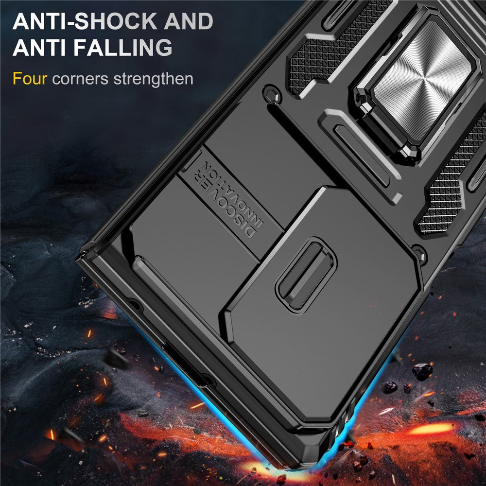 For Samsung Galaxy Z Fold7 5G Case Kickstand Slide Lens Lid PC + TPU Drop - Black