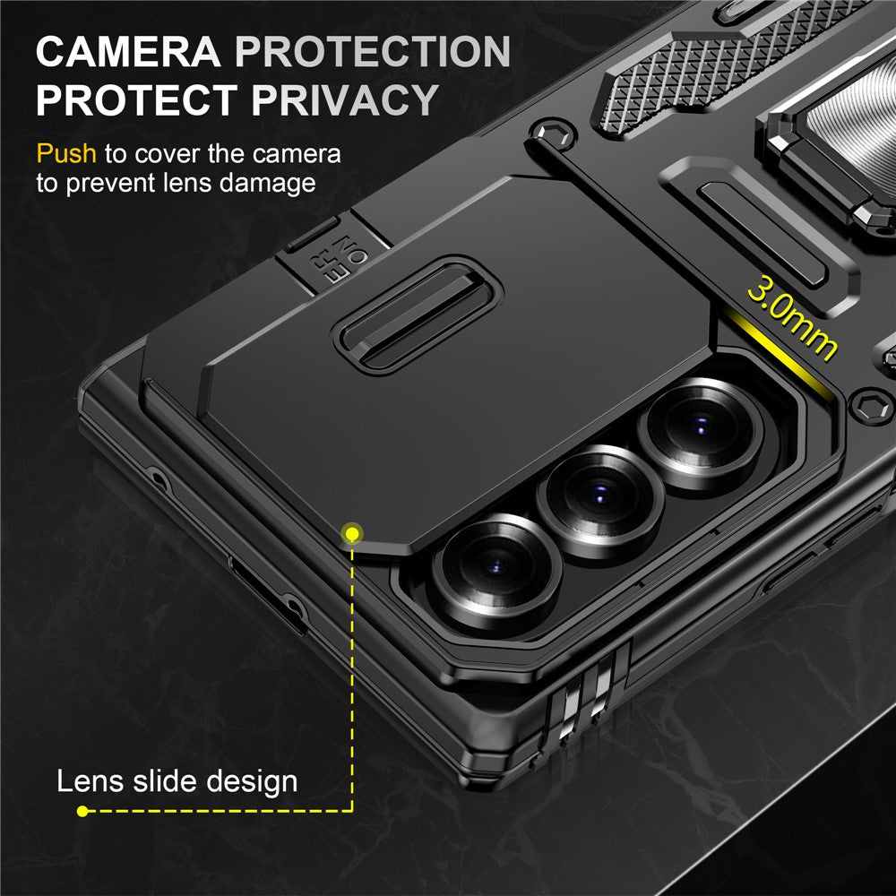 For Samsung Galaxy Z Fold7 5G Case Kickstand Slide Lens Lid PC + TPU Drop - Black
